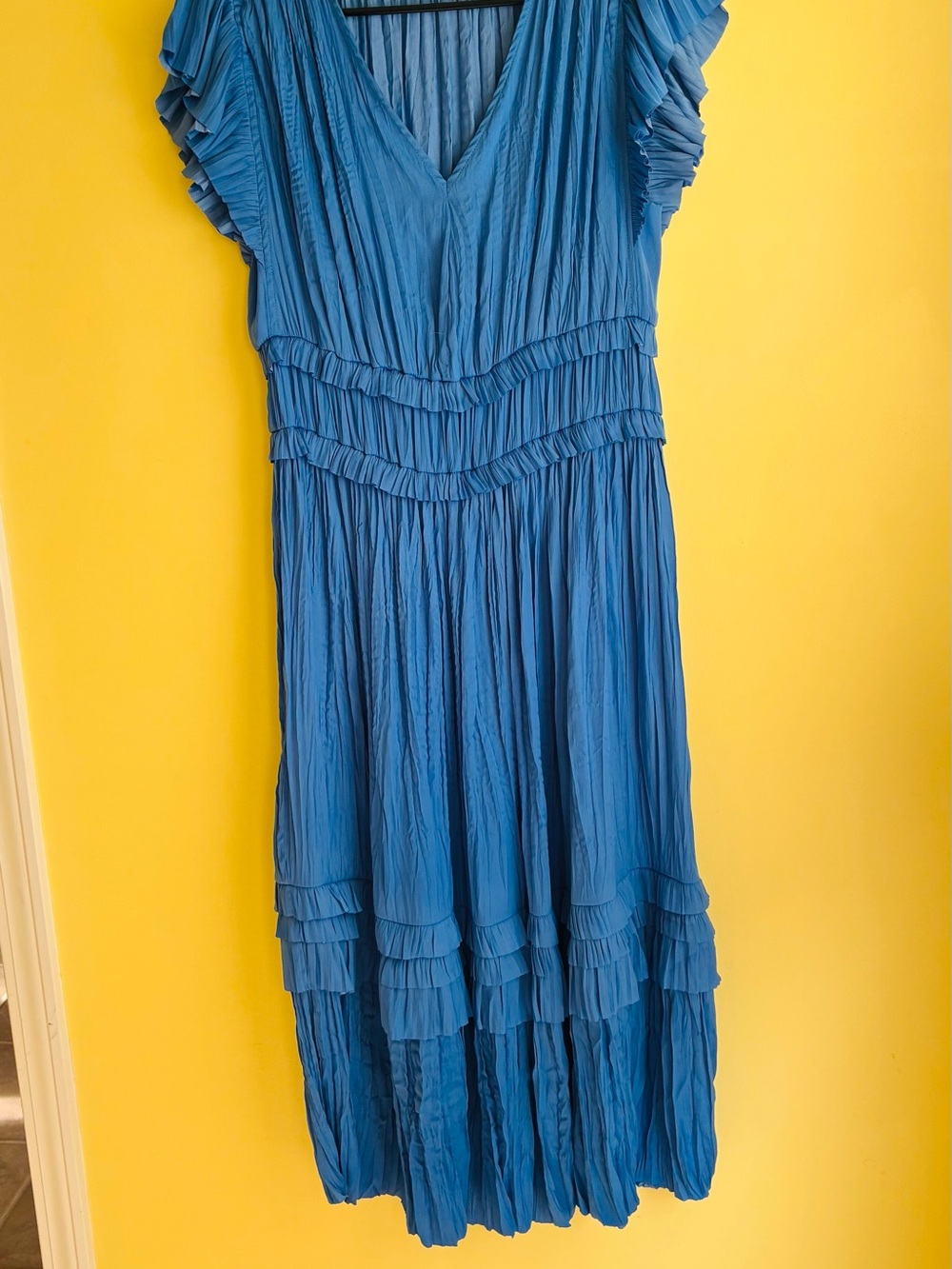 Material Girl highland park Blue Ruffled V-Neck Maxi Dress